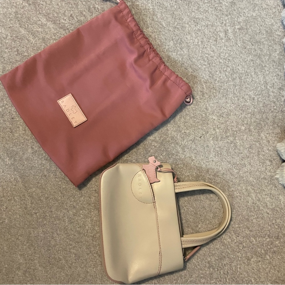 Elegant Beige Mini Bag with Pink Accents